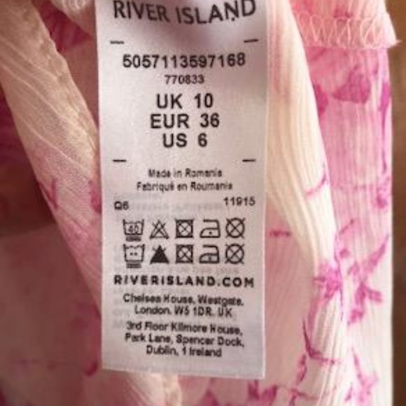 NWT, River Island, Size 6, Pink & White Floral, Semi-Sheer, Boho, Blouse - Picture 5 of 10